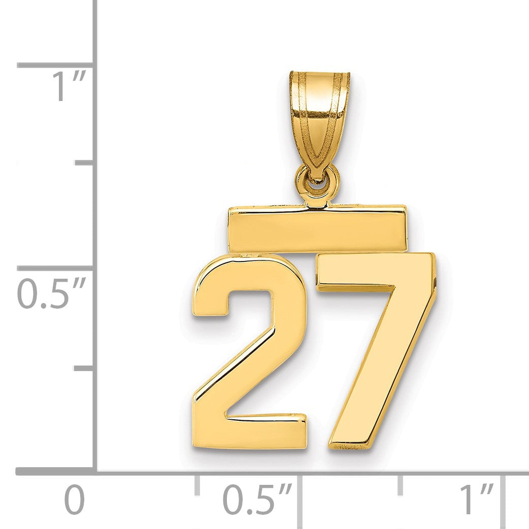 14K Gelbgold Kleiner Polierter Zahlen-Charm „27