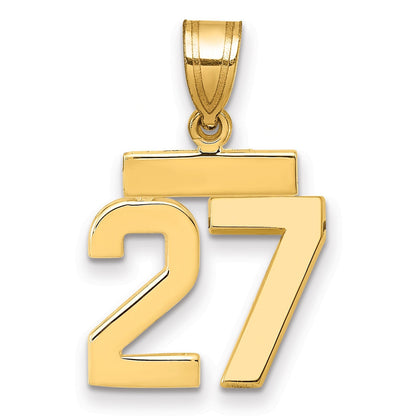 14K Gelbgold Kleiner Polierter Zahlen-Charm „27