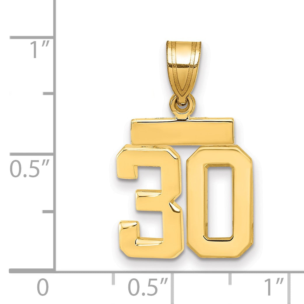 14K Gelbgold Kleiner Polierter Zahl-30-Charm