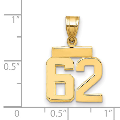 14K Gelbgold Kleiner Polierter Charm „Zahl 62“