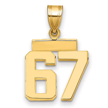 10K Gelbgold Klein Poliert Zahl 67 Charm