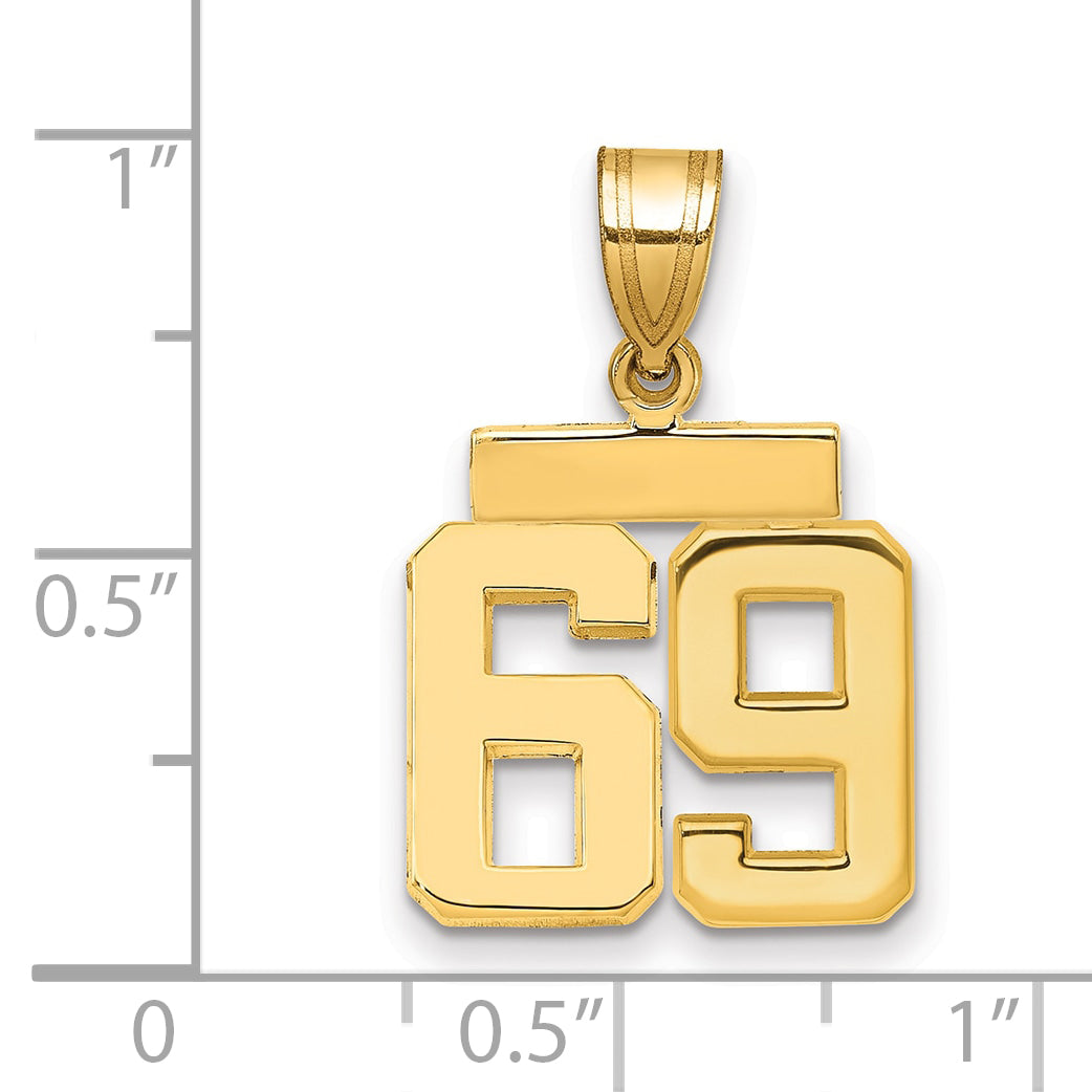 10K Gelbgold Klein Poliert Zahl 69 Charm