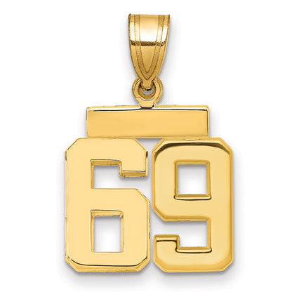10K Gelbgold Klein Poliert Zahl 69 Charm