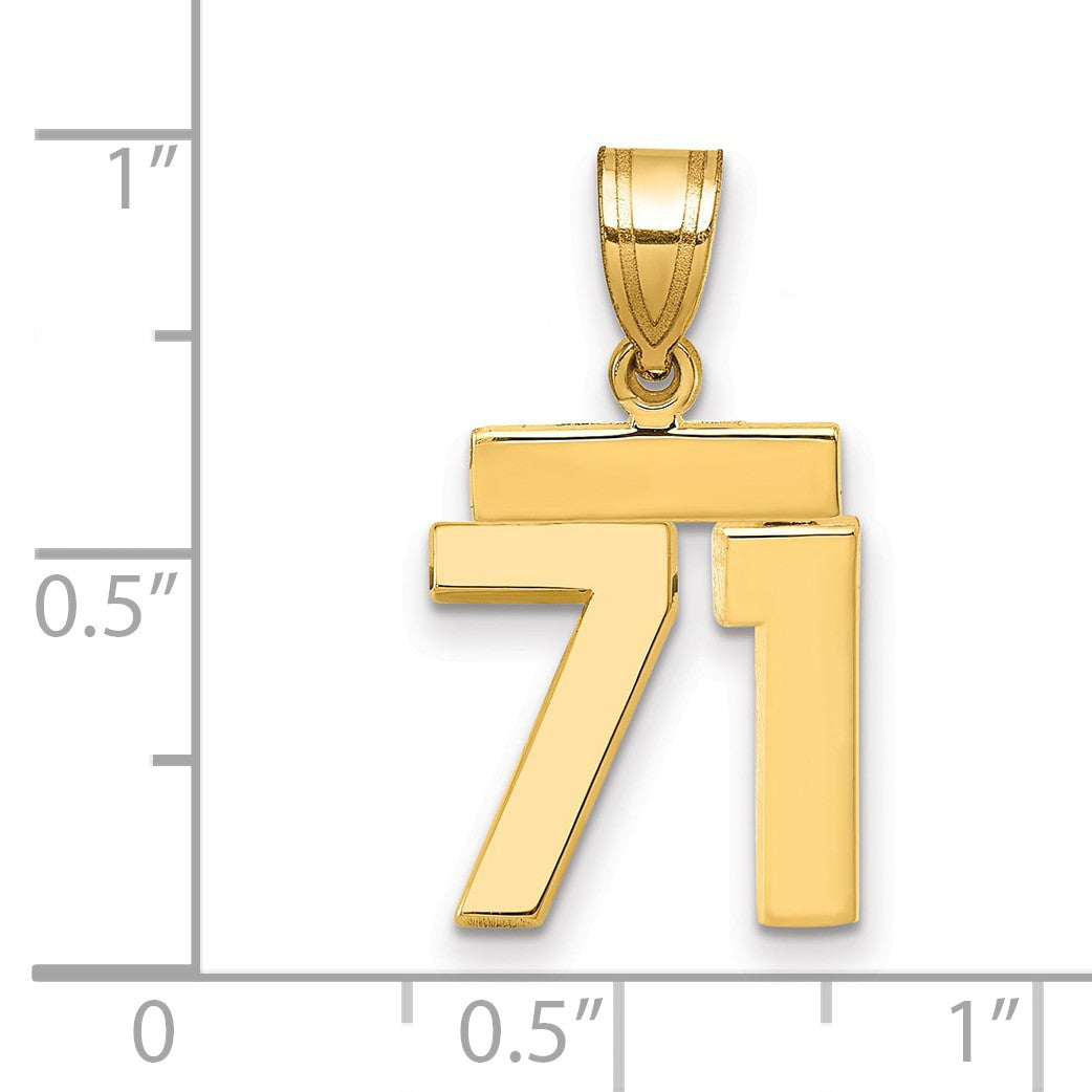 14K Gelbgold Kleiner Polierter Zahlen-Charm "71