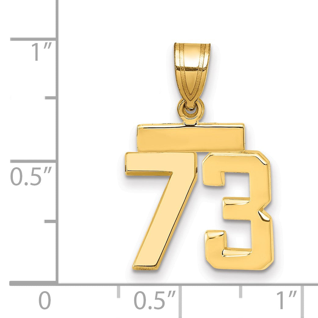 14K Gelbgold Kleiner Polierter Zahlen-Charm „73