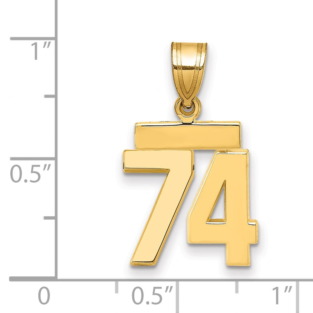 14K Gelbgold kleiner polierter Zahlen-Charm „74“