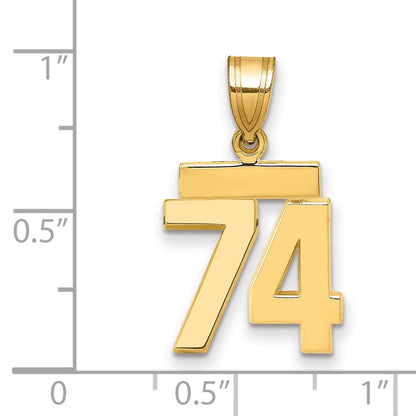 14K Gelbgold kleiner polierter Zahlen-Charm „74“