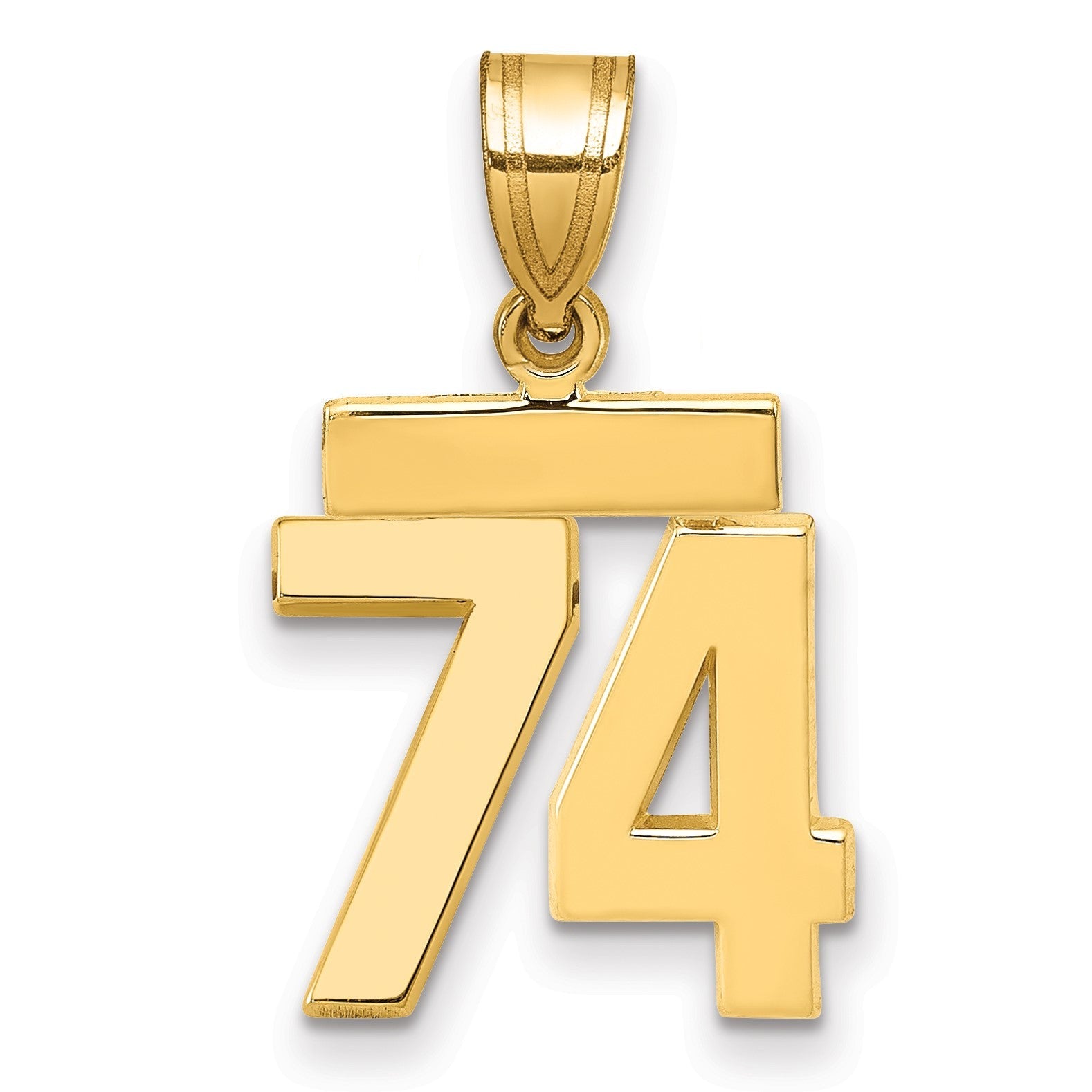 14K Gelbgold kleiner polierter Zahlen-Charm „74“