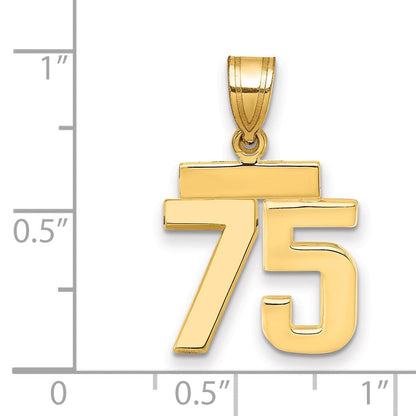 14K Gelbgold Kleiner Polierter Charm Zahl 75