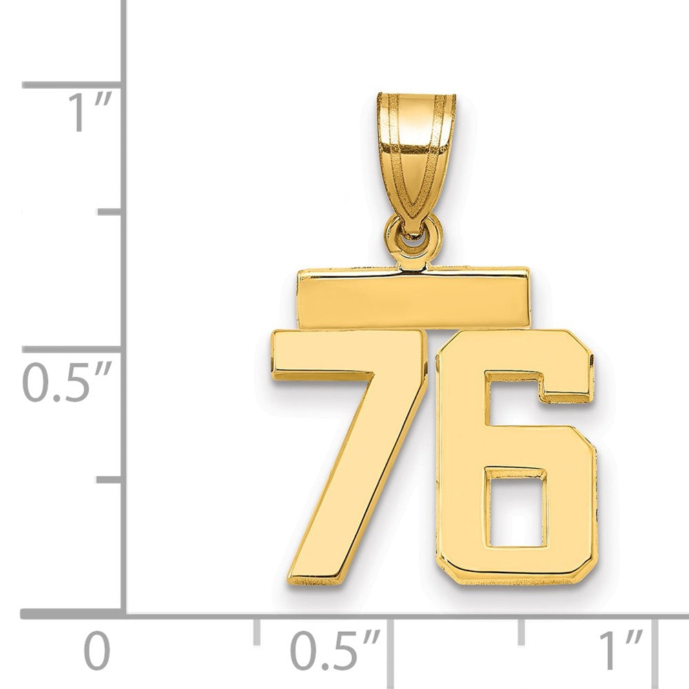 14K Gelbgold Kleiner Polierter Charm „Zahl 76“