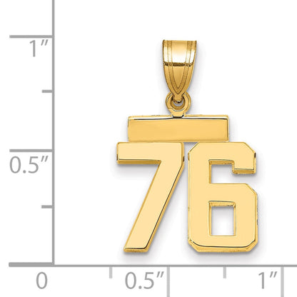 14K Gelbgold Kleiner Polierter Charm „Zahl 76“