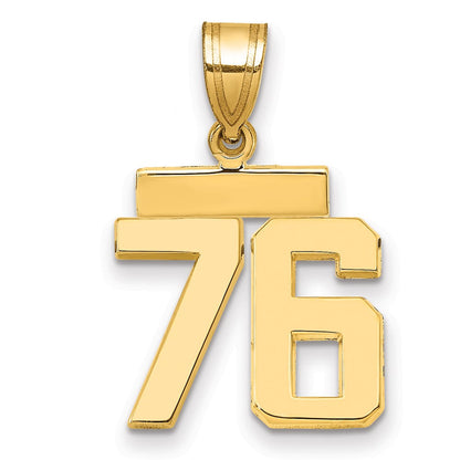 14K Gelbgold Kleiner Polierter Charm „Zahl 76“