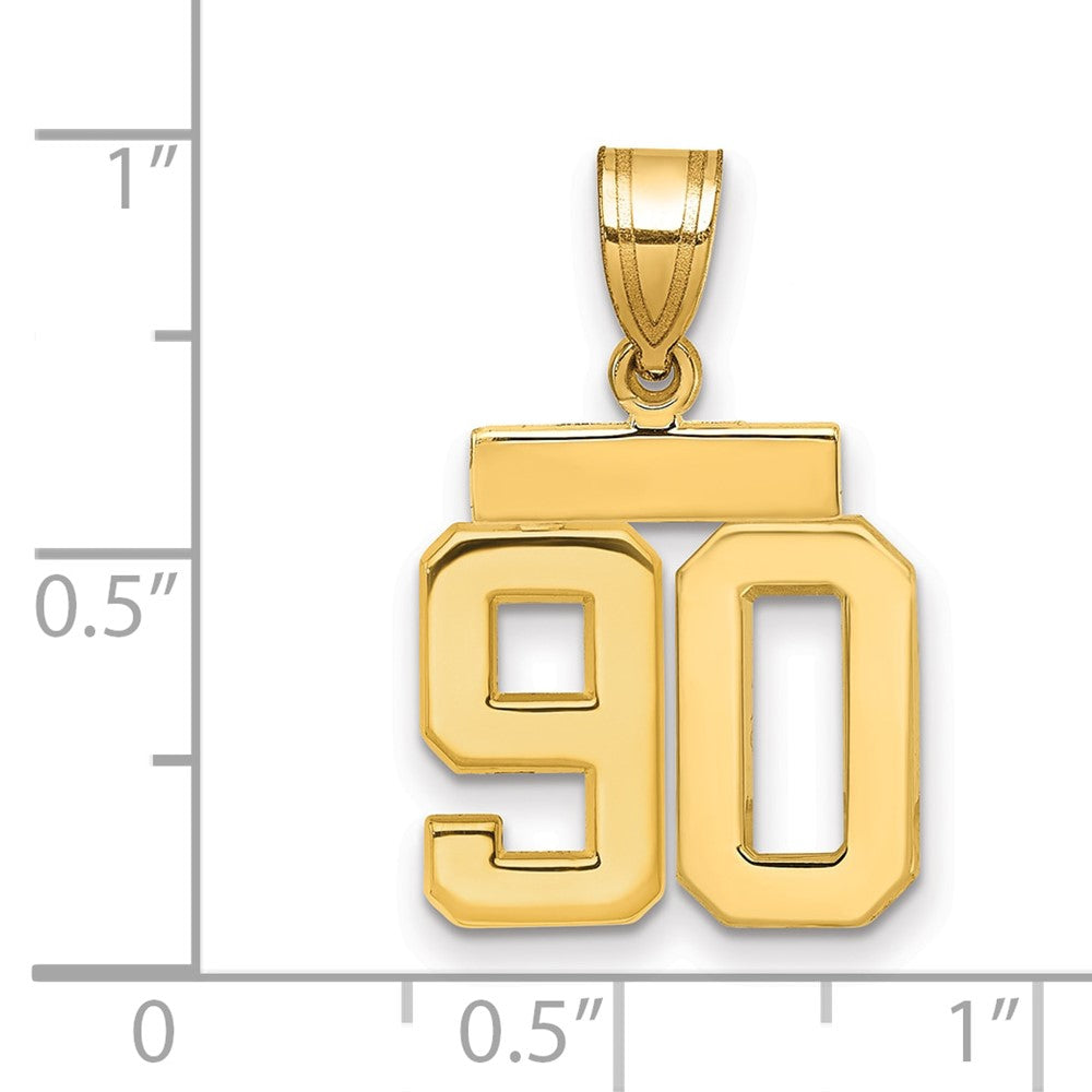 585 Gelbgold Kleiner Polierter Charm mit Zahl 90