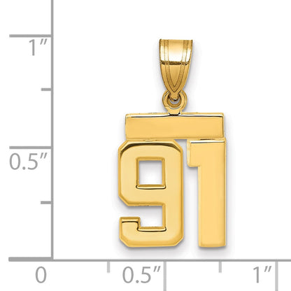 14K Gelbgold Kleiner Polierter Charm „Zahl 91“