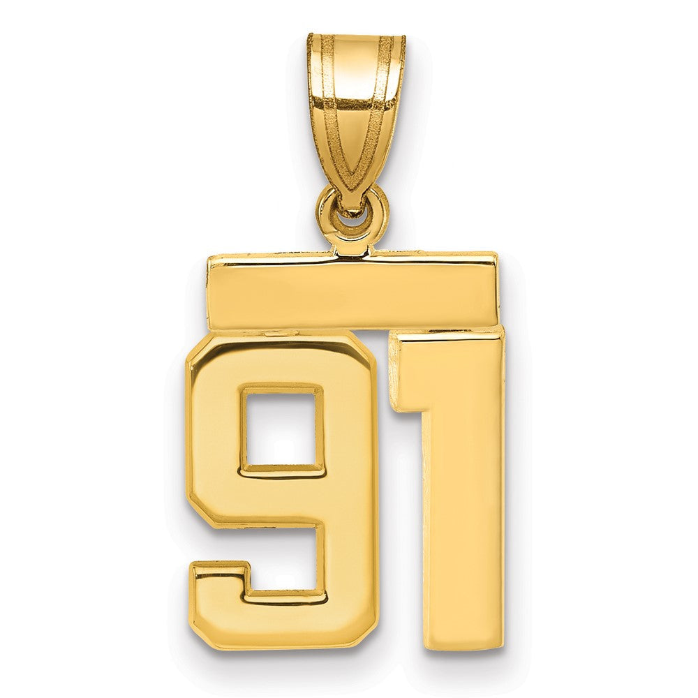 14K Gelbgold Kleiner Polierter Charm „Zahl 91“