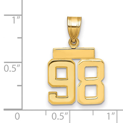 14K Gelbgold kleiner polierter Zahlen-Charm „98“