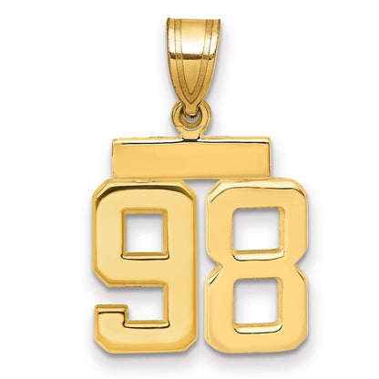 14K Gelbgold kleiner polierter Zahlen-Charm „98“