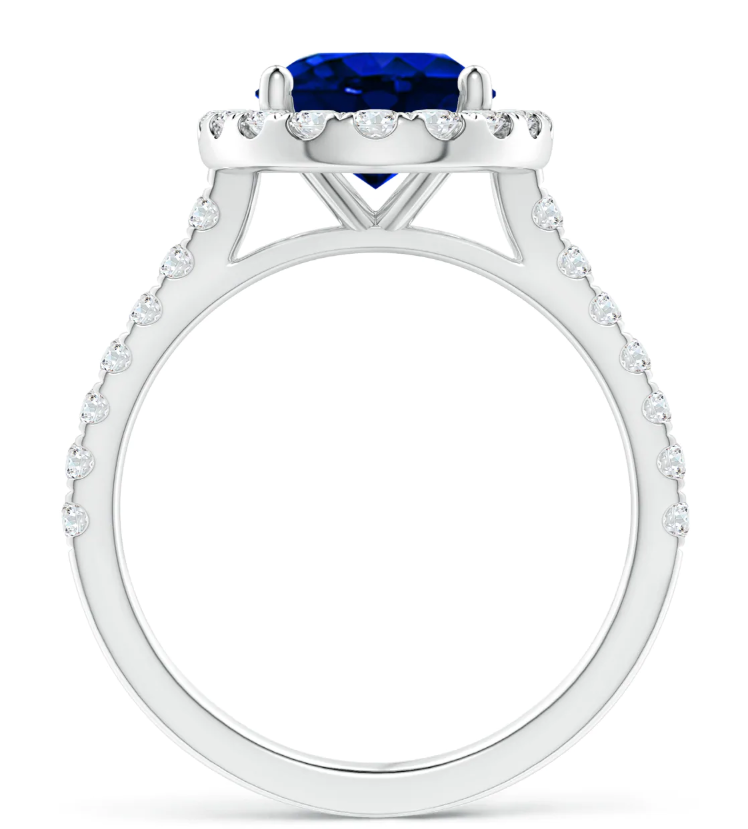 10x8mm Cr. Blau Saphir & Weiß Zirkonia Heiligenschein Verlobungsring in 14K Weißgold