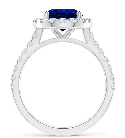 10x8mm Cr. Blau Saphir & Weiß Zirkonia Heiligenschein Verlobungsring in 14K Weißgold