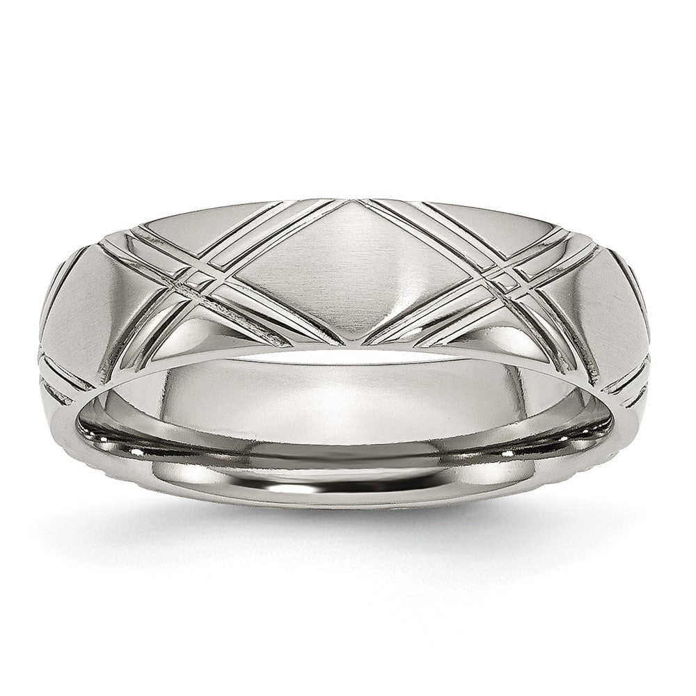 Edelstahl Gebürstet und Poliert Kreuz Design 6mm Ring