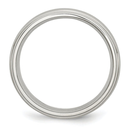Edelstahl Sterlingsilber Einlage Ridged Kante Gebürstet und Poliert Ring