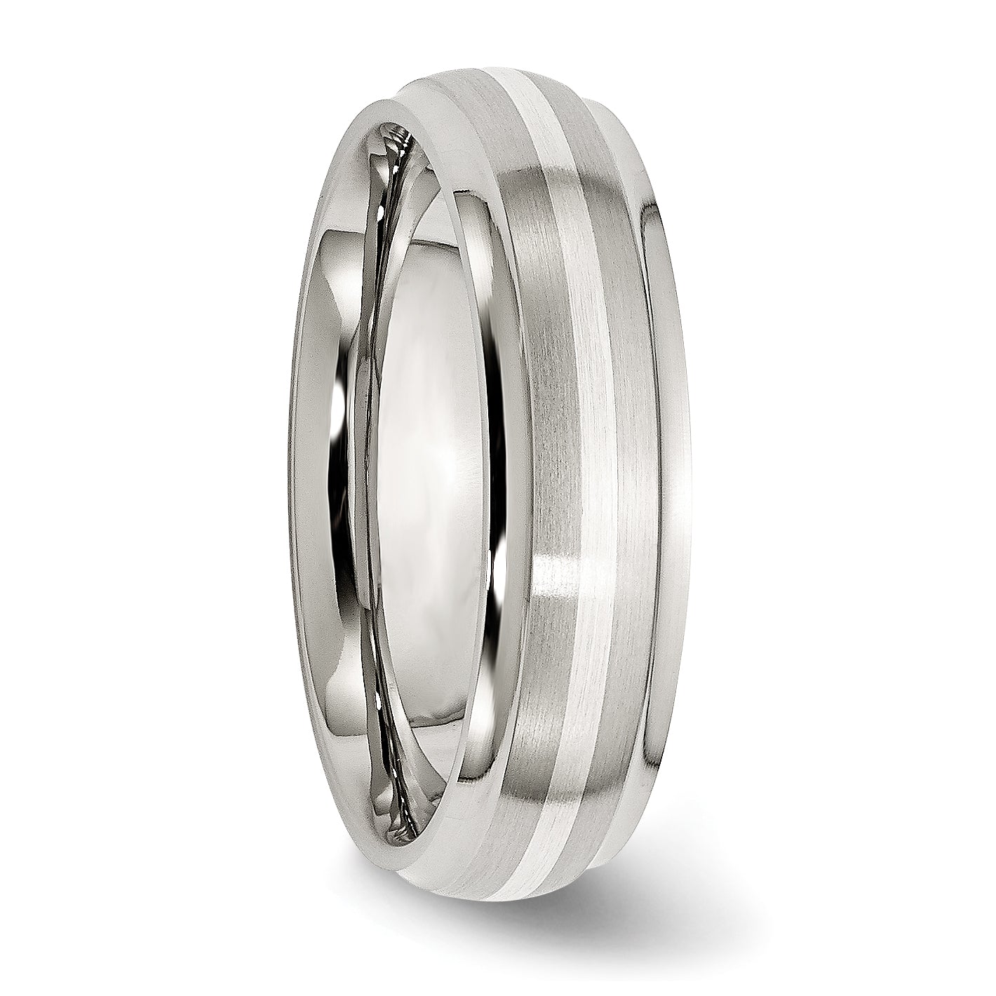 Edelstahl Sterlingsilber Einlage Ridged Kante Gebürstet und Poliert Ring