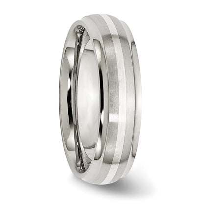 Edelstahl Sterlingsilber Einlage Ridged Kante Gebürstet und Poliert Ring