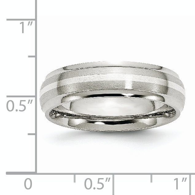 Edelstahl Sterlingsilber Einlage Ridged Kante Gebürstet und Poliert Ring