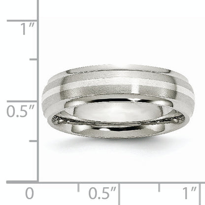 Edelstahl Sterlingsilber Einlage Ridged Kante Gebürstet und Poliert Ring