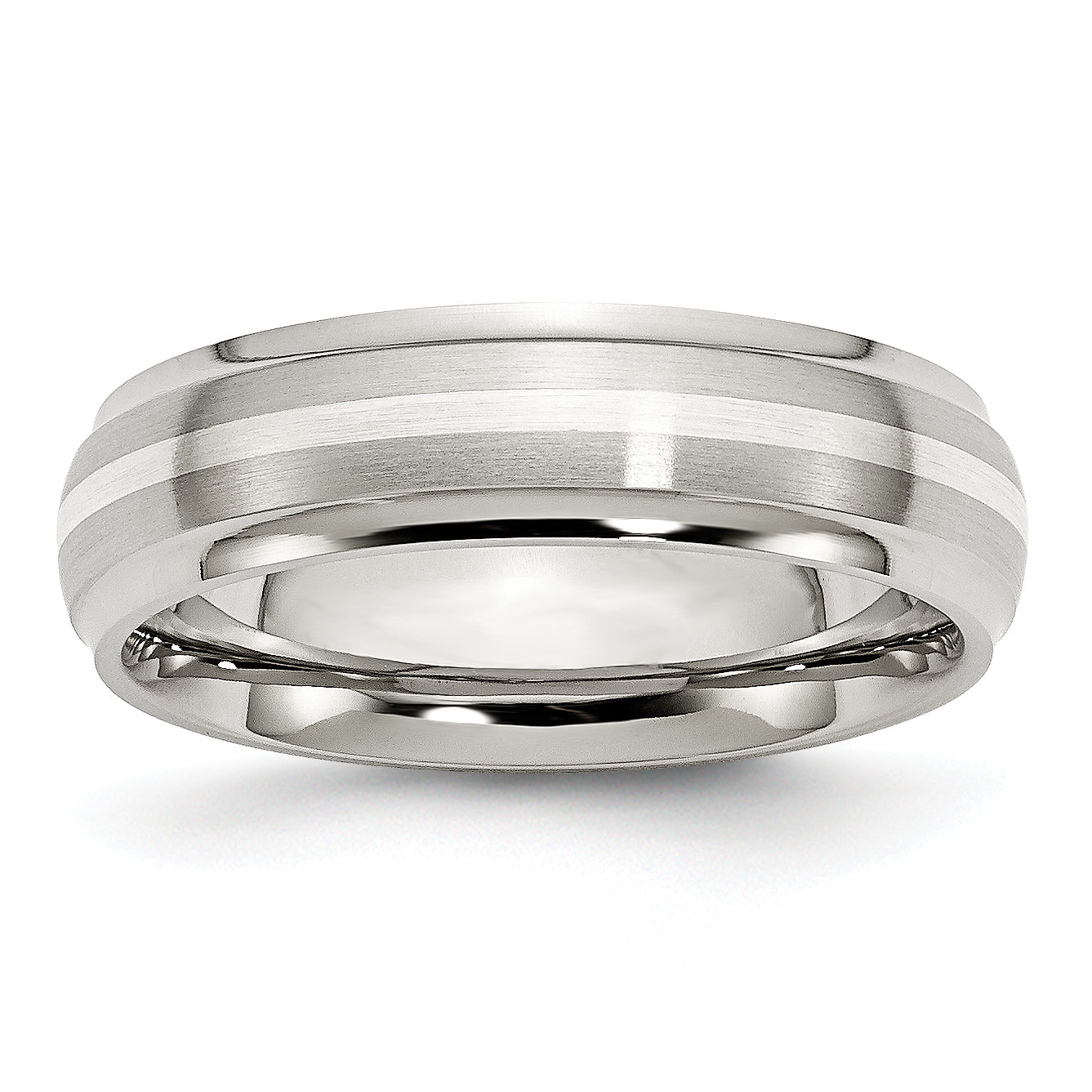 Edelstahl Sterlingsilber Einlage Ridged Kante Gebürstet und Poliert Ring