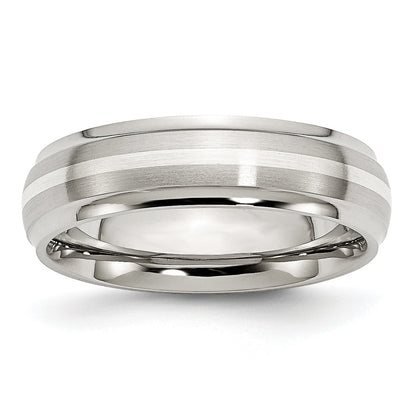 Edelstahl Sterlingsilber Einlage Ridged Kante Gebürstet und Poliert Ring