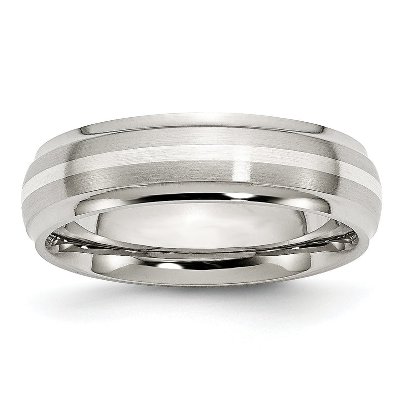 Edelstahl Sterlingsilber Einlage Ridged Kante Gebürstet und Poliert Ring