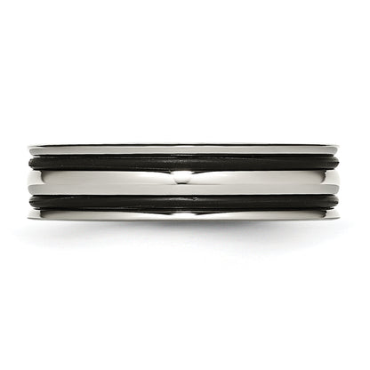 Edelstahl 6mm Gerillt und Schwarz Gummi Ring