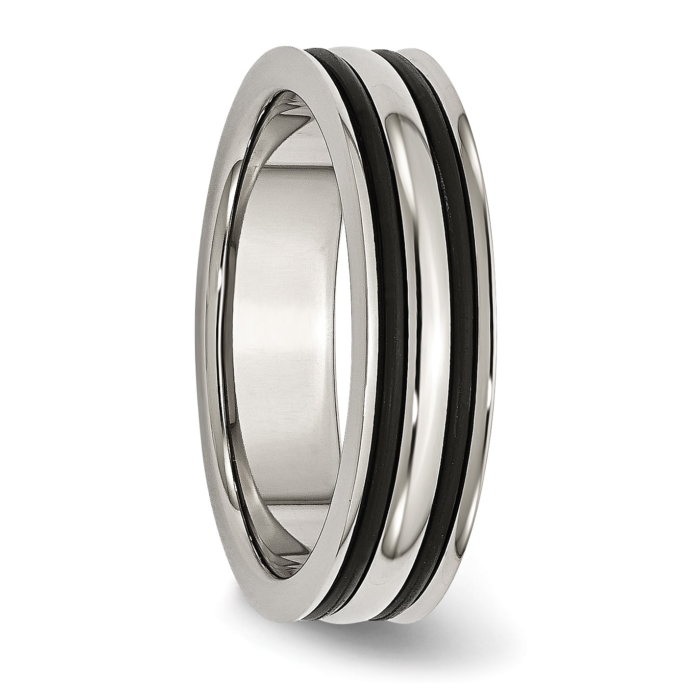 Edelstahl 6mm Gerillt und Schwarz Gummi Ring