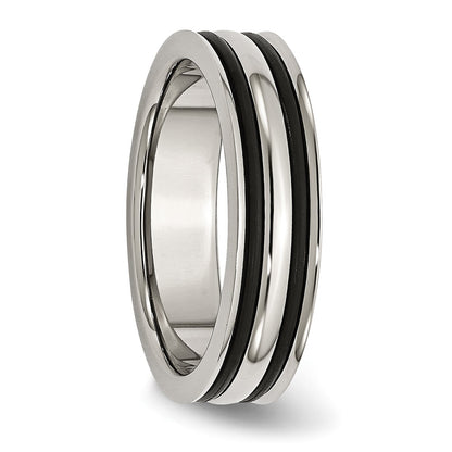 Edelstahl 6mm Gerillt und Schwarz Gummi Ring