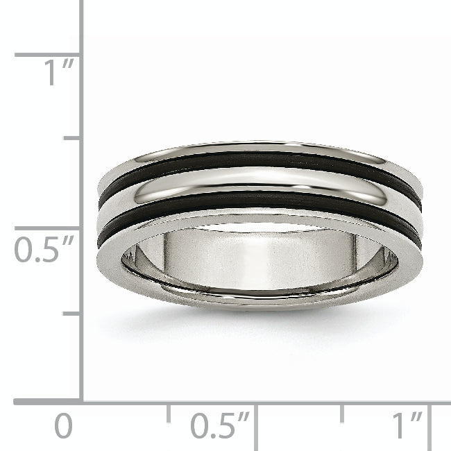 Edelstahl 6mm Gerillt und Schwarz Gummi Ring