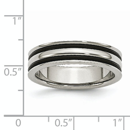 Edelstahl 6mm Gerillt und Schwarz Gummi Ring