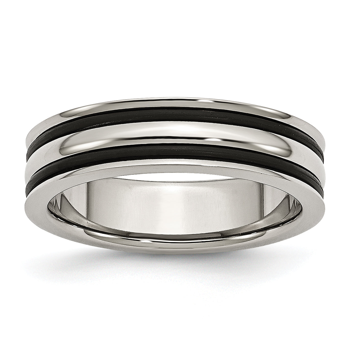 Edelstahl 6mm Gerillt und Schwarz Gummi Ring
