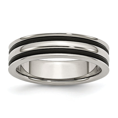 Edelstahl 6mm Gerillt und Schwarz Gummi Ring