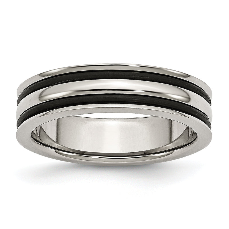 Edelstahl 6mm Gerillt und Schwarz Gummi Ring
