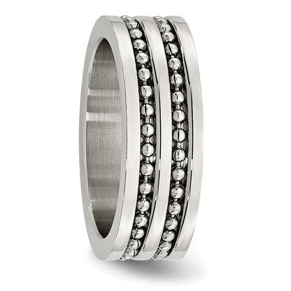 Edelstahl Antikisiert/polished Doppelt Reihe Gekugelt 8mm Ring