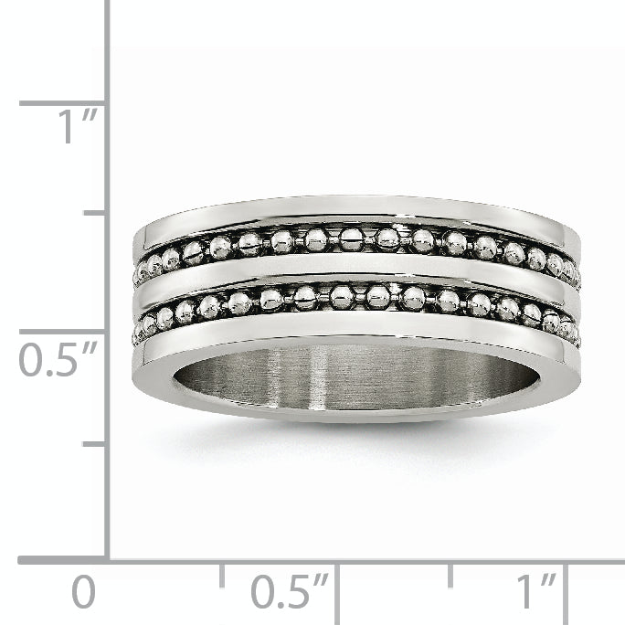 Edelstahl Antikisiert/polished Doppelt Reihe Gekugelt 8mm Ring