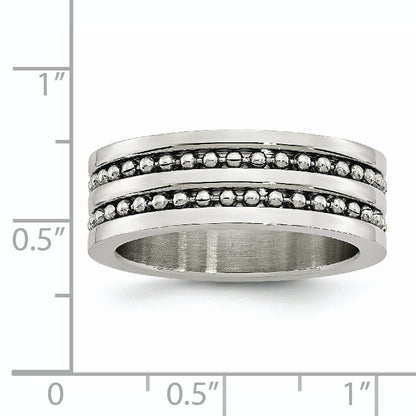 Edelstahl Antikisiert/polished Doppelt Reihe Gekugelt 8mm Ring