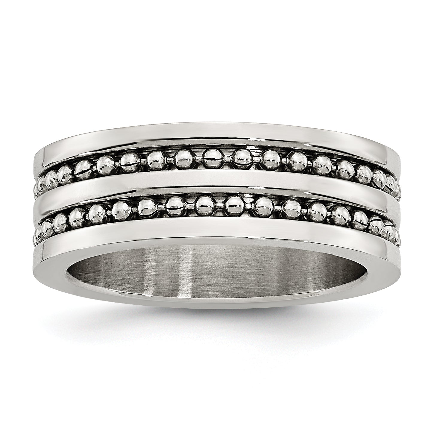 Edelstahl Antikisiert/polished Doppelt Reihe Gekugelt 8mm Ring