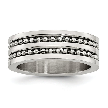 Edelstahl Antikisiert/polished Doppelt Reihe Gekugelt 8mm Ring