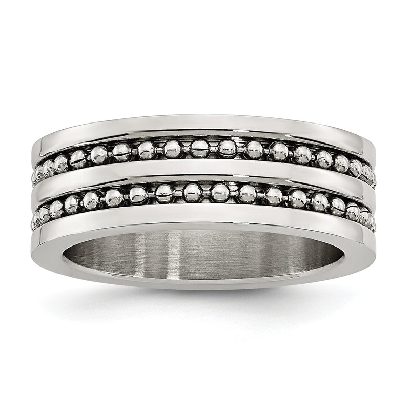 Edelstahl Antikisiert/polished Doppelt Reihe Gekugelt 8mm Ring