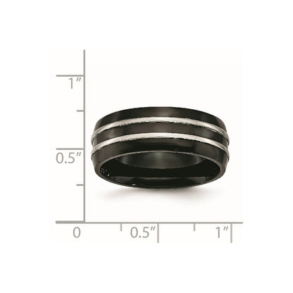 Edelstahl 8mm Schwarz Ip Beschichtet Gebürstet & Poliert Ring