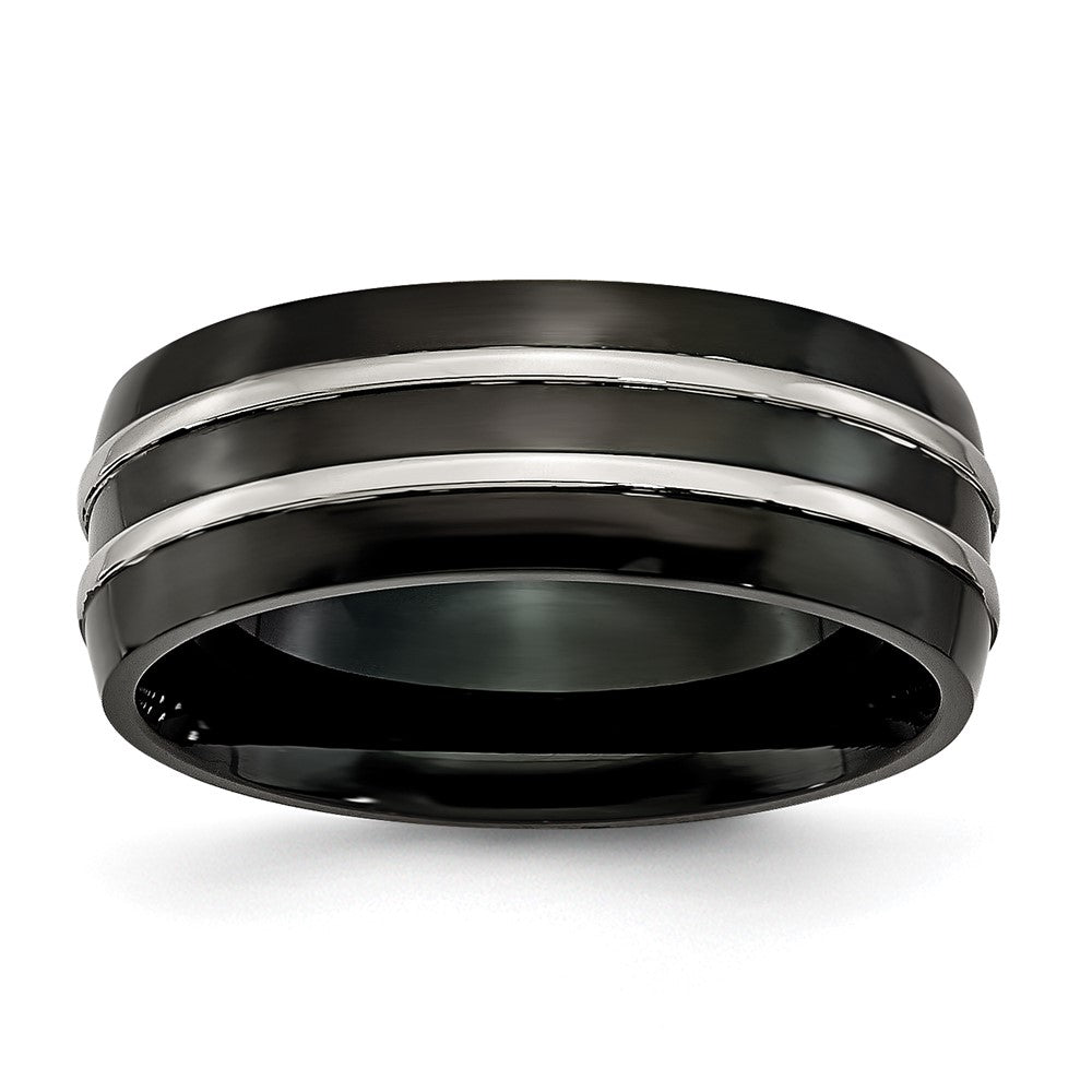 Edelstahl 8mm Schwarz Ip Beschichtet Gebürstet & Poliert Ring