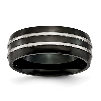 Edelstahl 8mm Schwarz Ip Beschichtet Gebürstet & Poliert Ring