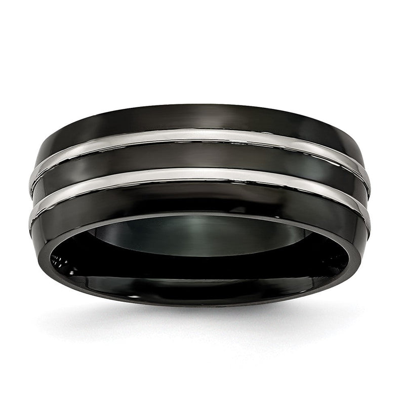 Edelstahl 8mm Schwarz Ip Beschichtet Gebürstet & Poliert Ring
